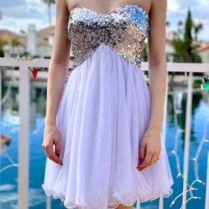 White and silver cocktail/homecoming dress